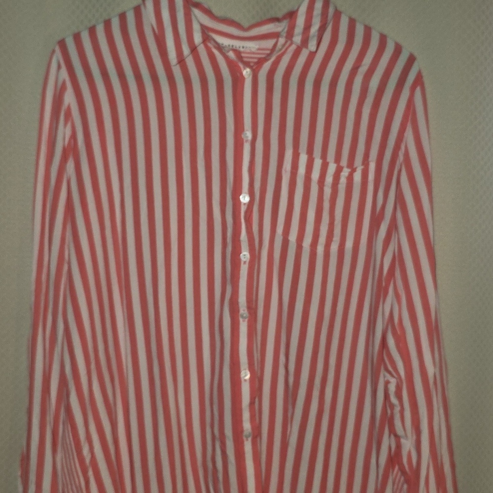 Jane + Delancey Coral/pink and White Striped Button-Up Shirt